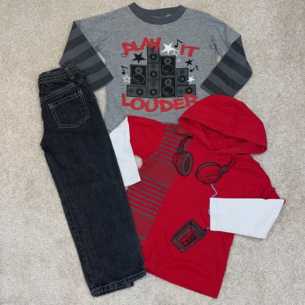 3-piece long sleeve tee, hooded top and jeans set